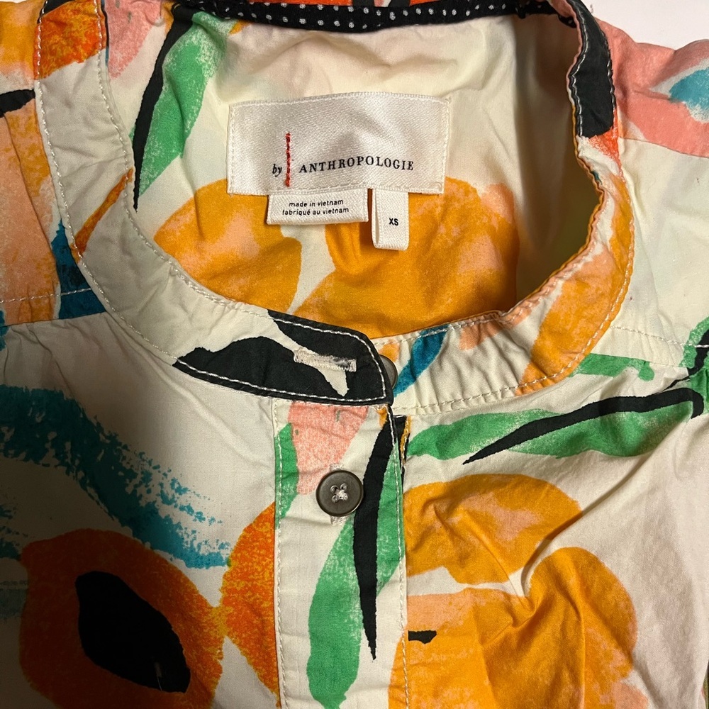 Anthropologie Orange and Green Abstract Blouse - Picture 3 of 6